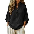 thumbnail image 3 of Women's Cotton Linen Shirts Summer Half Sleeve V Neck Casual Blouse Top, 3 of 9