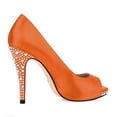 thumbnail image 2 of XYD Women Peep Toe Pumps Sparkle Rhinestones Crystal Sandals Satin Slip-on High Heel Shoes for Evenings Events Size 5.5 Orange, 2 of 4