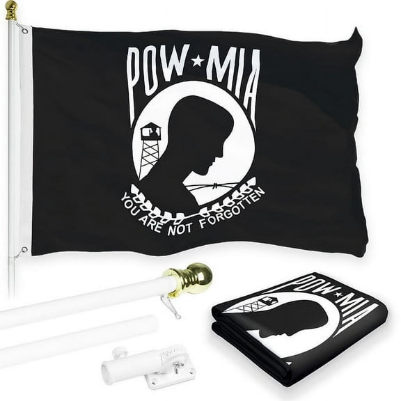 G128 Combo Pack: 6 Feet Tangle Free Spinning Flagpole (White) POW MIA Flag 3x5 ft Printed 150D Brass Grommets (Flag Included) Aluminum Flag Pole