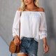 thumbnail image 4 of Top con hombros descubiertos para mujer, mangas 3/4 acampanadas, corte holgado, forro elástico en el interior, blusa de verano, 4 of 8