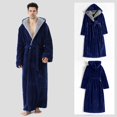 thumbnail image 6 of Robes for Men, LOFIR Hooded Plush Mens Robe, Long Thick Fleece Bathrobe with Belt and Side Pockets, Warm Winter Housecoat Loungewear Gift for Men, Dark Blue, 3XL, 6 of 7