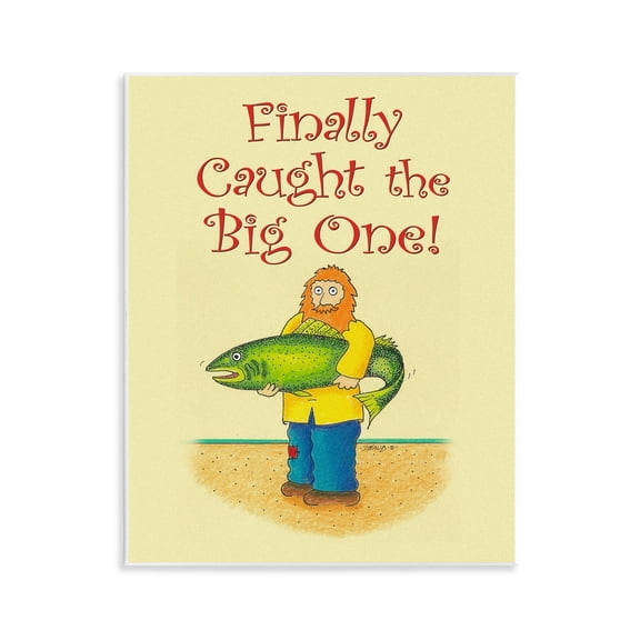Stupell Industries The Big One Fisherman Humor Painting Unframed Art Print Wall Art, 11 x 14