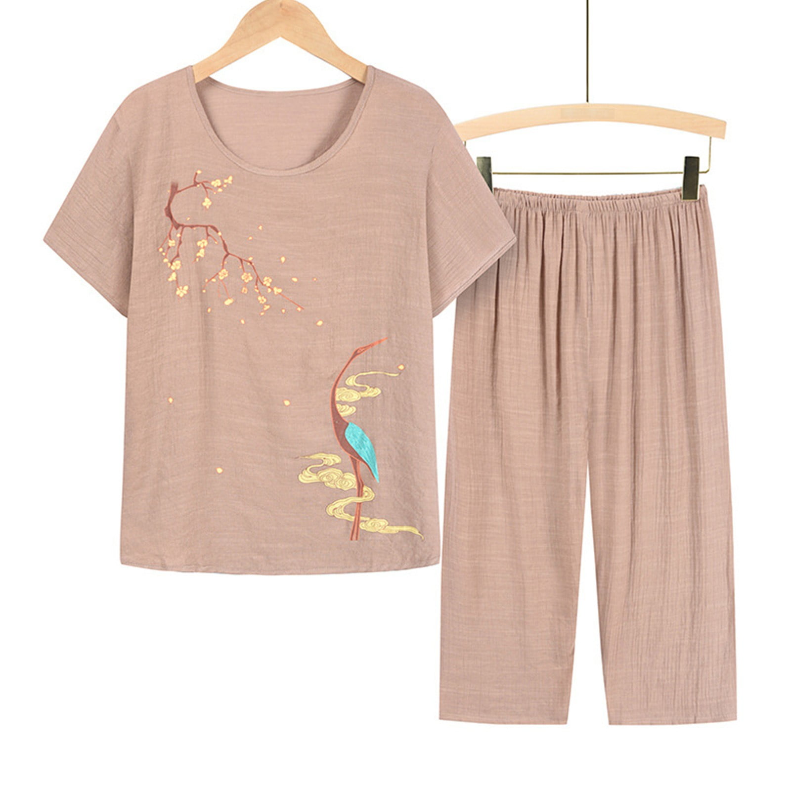 JNGSA Women's Capri Pajama Sets Plus Size Sleepwear Top and Capri Loose ...