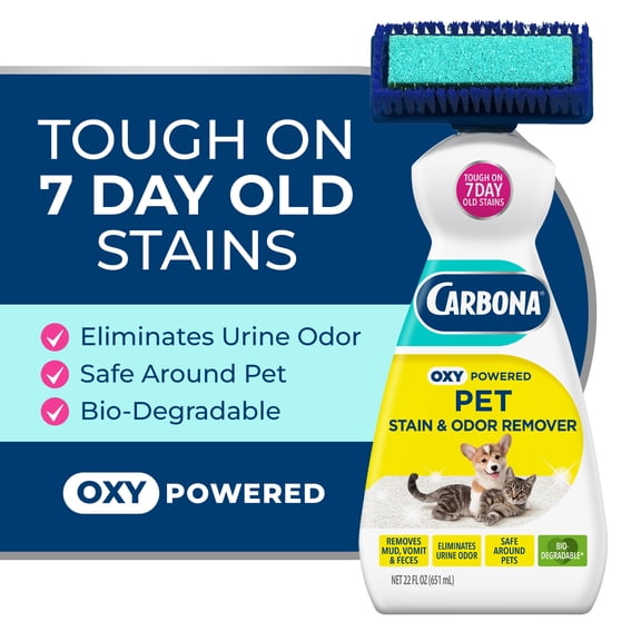 Carbona 2-in-1 Oxy-Powered Pet Carpet Cleaner & Odor Remover, Dual Brush Sponge, 22 Fl Oz