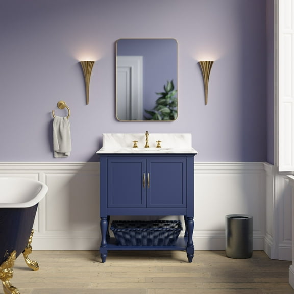 Beverly 30" Bathroom Vanity with Royal Blue Cabinet and Carrara Marble Top