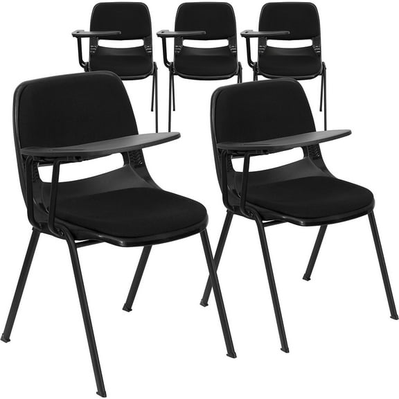 Flash Furniture HERCULES 5 Pack Black Padded Ergonomic Shell Chair with Right Handed Flip-Up Tablet Arm