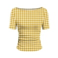 thumbnail image 7 of Womens Tops Boat Neck Short Sleeve T-Shirts Plaid Printed Side Pleated Summer Tees Gifts for Mother, 7 of 7