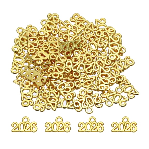Uxcell Metal Year Number Charm, Gold 2026 Year Charm for DIY Jewelry Making, Necklace Bracelets, Keychain. 50 Pack