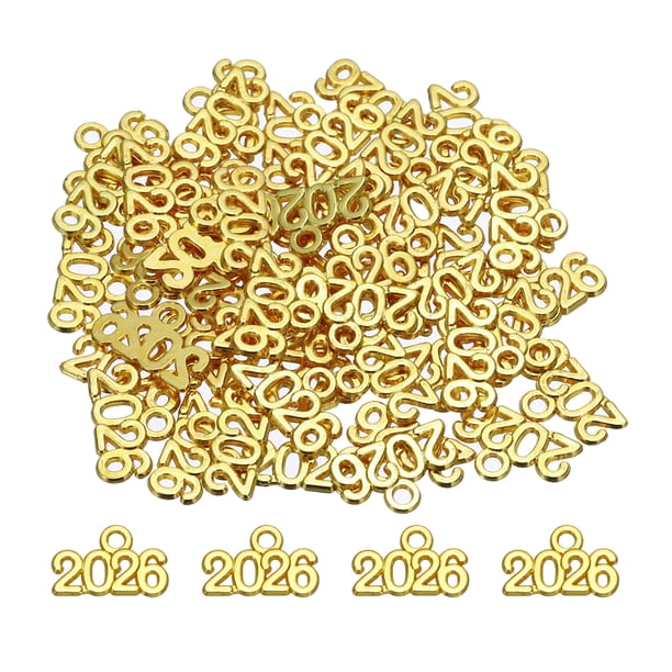 Encanto de Número de Año Metálico Uxcell Oro 2026 para Hacer Joyería DIY, Pulseras de Collar Llaveros Paquete de 50