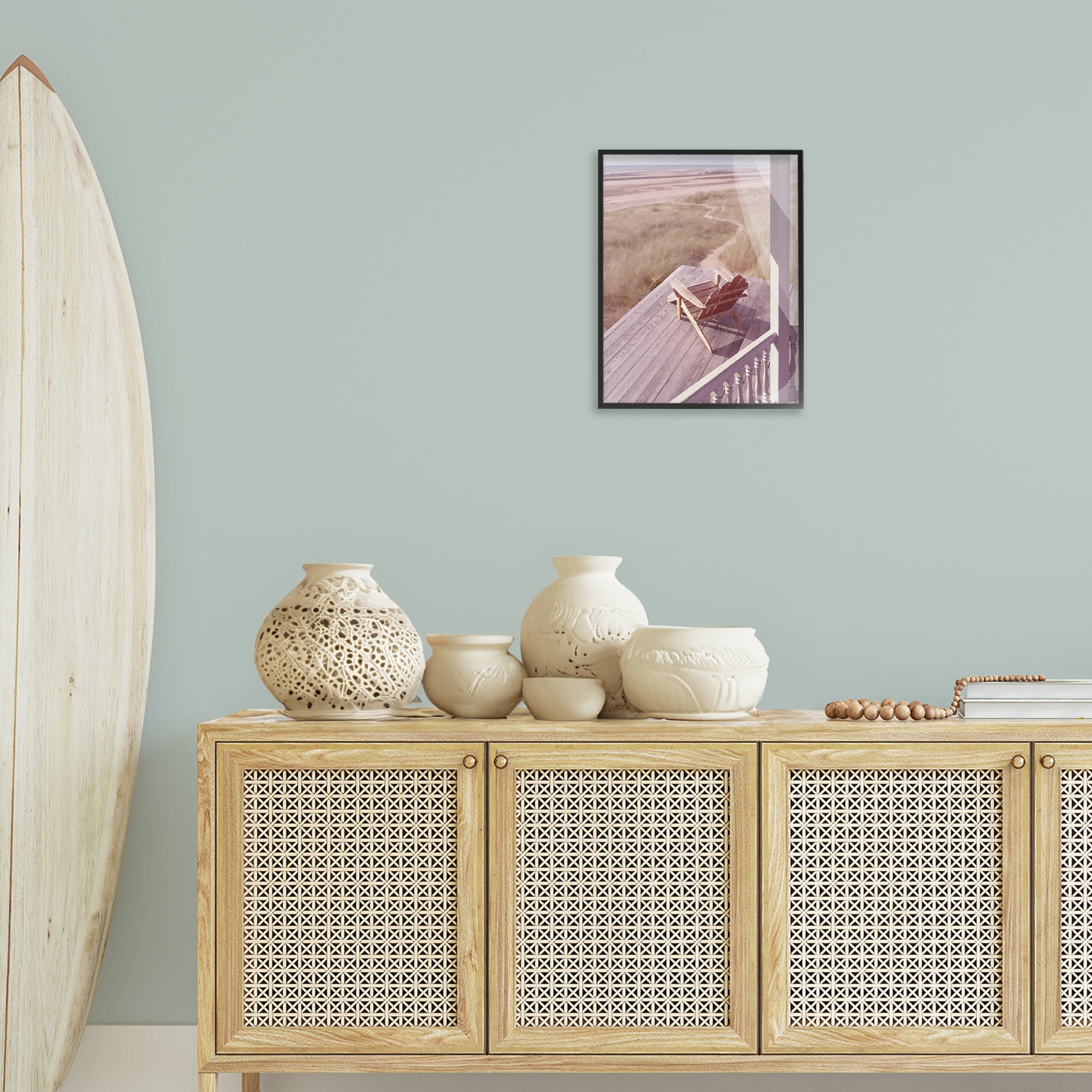 Stupell Industries Hamptons Beach Porch Landscape Painting Black Framed Art Print Wall Art, 16 x 20
