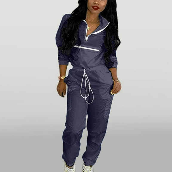 AOOCHASLIY Women Suits Women's Fashion Casual Zipper Splice Set Two Colors Long Sleeve V-Neck Blouses