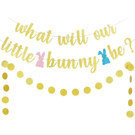Gold Glitter What Will Our Little Bunny Be Banner Bunny Baby Shower Banner Bunny Gender Reveal Banner for Easter Bunny Baby Shower Decorations