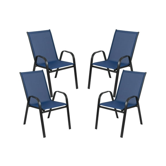 Flash Furniture Brazos Series Outdoor Flex Comfort Stackable Patio Chairs, Set of 4, Navy