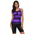 thumbnail image 1 of Maillots de Bain Tankini à Imprimé Color Block pour Femmes avec Capris de Bain Violet S, 1 of 9