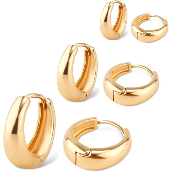shiyou-3 Pairs Chunky Earrings, Gold Chunky Earrings Stacking Earrings Small Hoop Earrings Set for Women Jewelry Gifts
