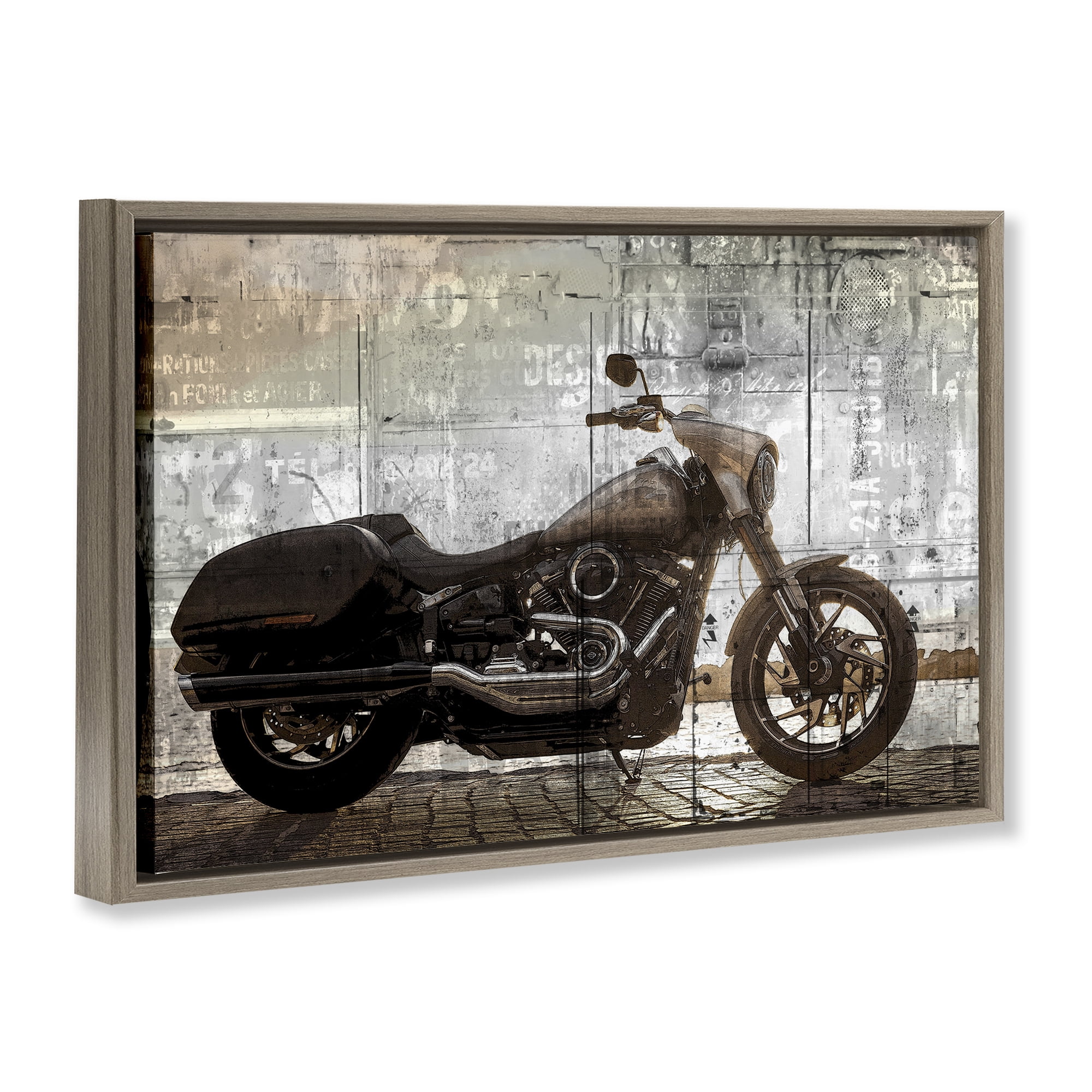 Stupell Industries Sunset Ride Motorcycle Brown Framed Floater Canvas Wall Art, design by Kim Allen