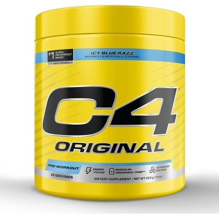 C4 Original Pre Workout Powder, 200mg Caffeine Energy Formula with Beta Alanine & Creatine for Endurance, Focus & Performance, Zero Sugar Preworkout for Men & Women – Icy Blue Razz, 25 Servings