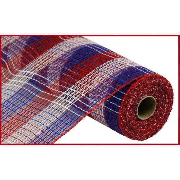 Faux Jute Deco Mesh, Red White Blue -10.5 Inches x 10 Yard