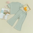 thumbnail image 3 of Bagilaanoe 2pcs Little Girl Pants Set Toddler Short Sleeve T-Shirts Tops + Flare Trousers 3T 4T 5T 6T 7T 8T Kids Summer Casual Clothes, 3 of 8
