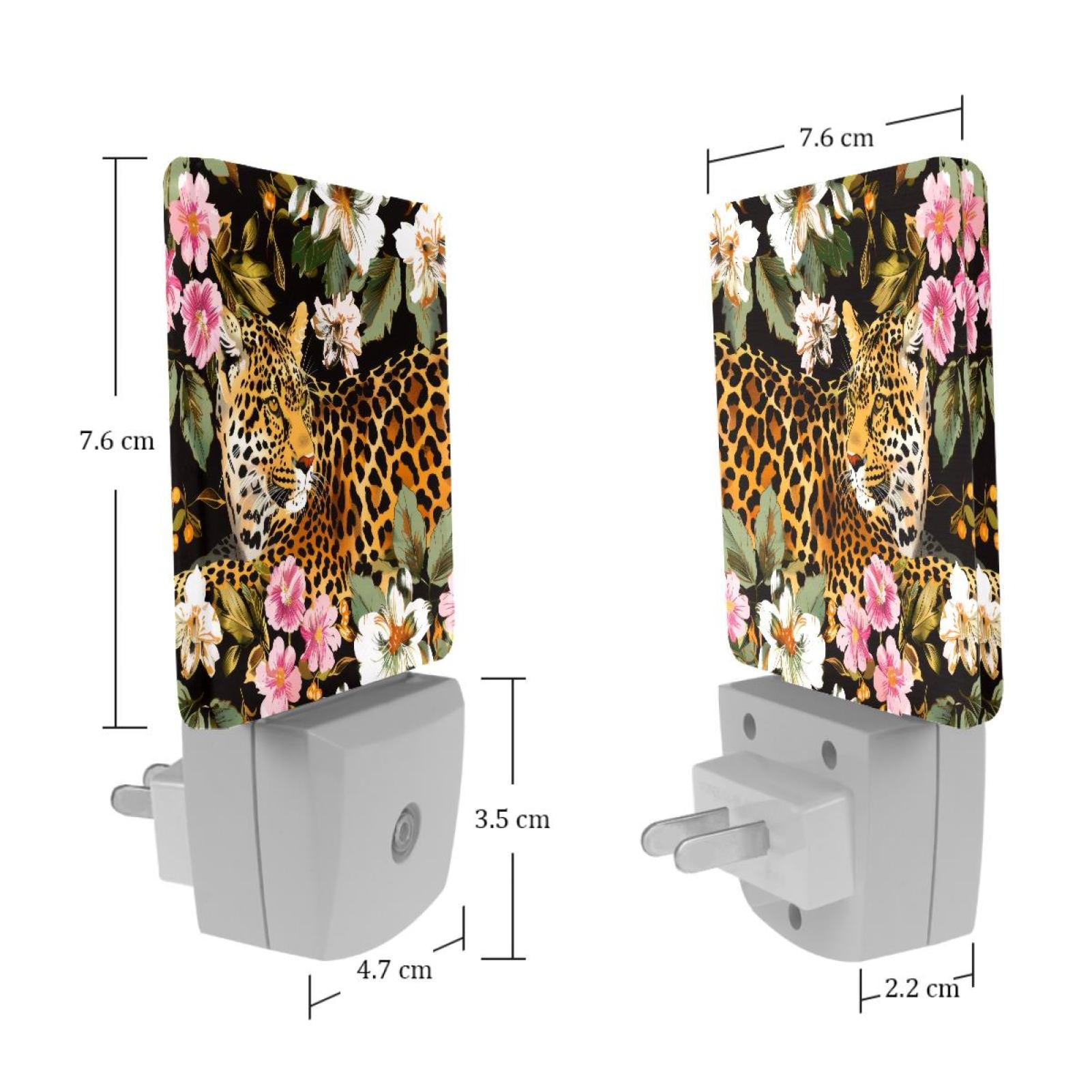 PhooArto Leopard and Flower Pattern Plug in LED Night Light Auto Sensor Dusk to Dawn Decorative Night for Bedroom, Bathroom, Kitchen, Hallway, Stairs, Baby's Room, Energy Saving