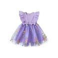 thumbnail image 2 of Aojekbee Toddler Girls Dress Flower Embroidery Bowknot Round Neck Fly Sleeve Casual Dress Kids Summer Princess Dress, 2 of 10