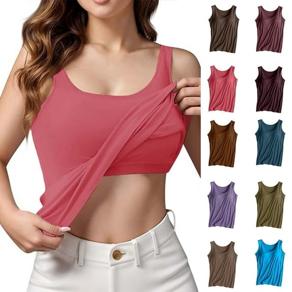 Womens Padded Tank Top Built In Support Strappy Comfort Casual Sleeveless Layer