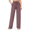 thumbnail image 4 of Resivox Women's High Waisted Micro Flared Yoga Pants - Drawstring Waist with Pockets, Wide Leg Silhouette for Casual Wear & Workouts, Loose Fit Fabric Dark Purple S, 4 of 4