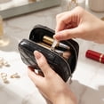 thumbnail image 5 of Portable Leather Travel Makeup Bag with Mirror Quilted Small Jewelry Organizer Case Lipstick Pouch Cosmetic Storage Bag for Purse Brown, 5 of 5