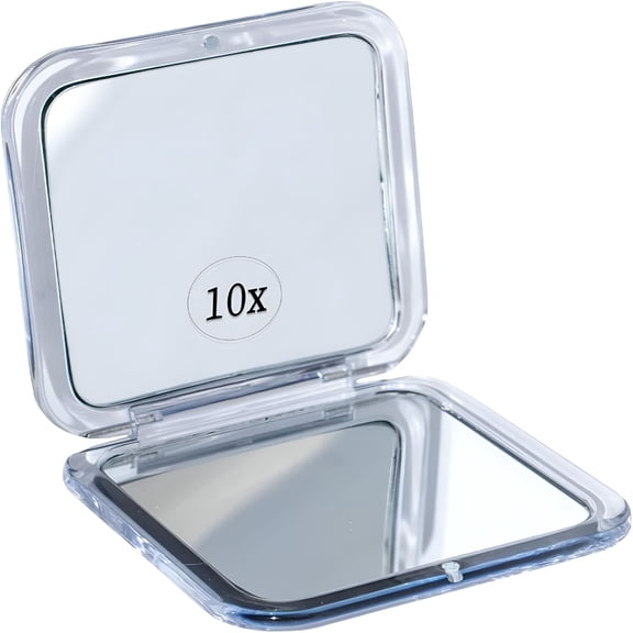 XIBUFE Small Compact 10X/ 15X Magnifying Mirror for Travel - Handheld, Foldable Lightweight Makeup Mirror - Mini Pocket-Sized Magnified Mirror for Purse - Square 3.3” X 3.3”