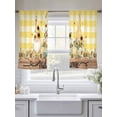 thumbnail image 5 of Gnomes Sunflower Sheer Curtains 54 Inch Length 2 Panels for Living Room, Yellow Checkered Pastoral Botanical Wooden Voile Kitchen Curtain Set, Luxury Privacy Drapes Window Treatment for Bedroom, 5 of 7