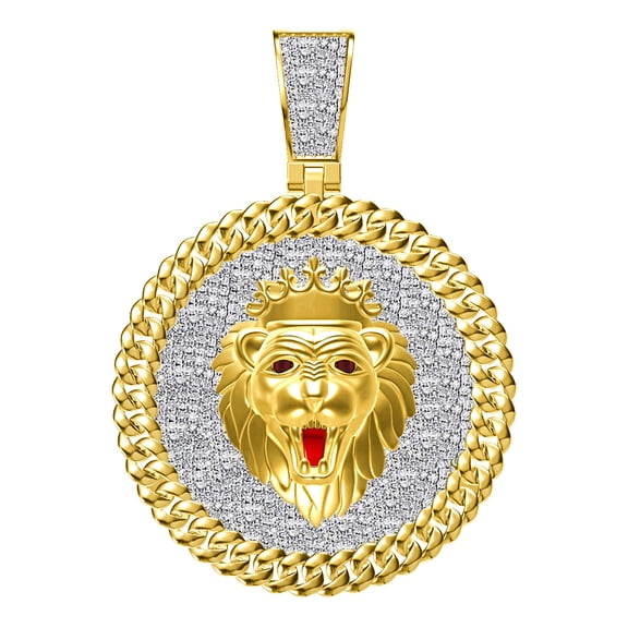 Real Genuine 2.00 Ct. VVS1 MOISSANITE Diamond Lion Head Crown Face Charm Pendant