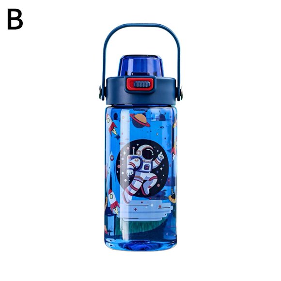 Botol Air Kanak-kanak, Reka Bentuk Spaceman Kartun Kreatif, Sesuai untuk Musim Panas, dengan Penutup Cawan Alat Minuman, Kapasiti Cerek,