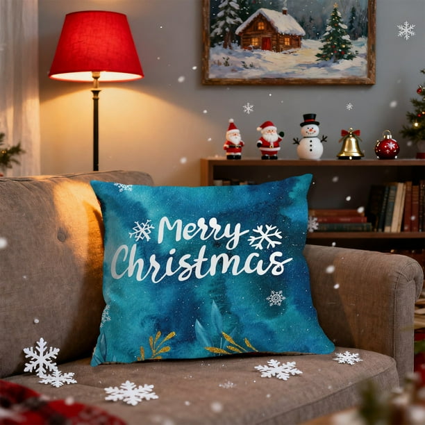 Funda de almohada navideña de 45 x 45 cm | Tejido de felpa corta supersuave | Diseños festivos de temporada para cojines de sofá y decoración de cama | Cierre de cremallera oculto