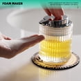 thumbnail image 3 of Sofinny Glass Foaming Hand Soap Dispenser for Kitchen & Bathroom, Refillable Lotion Dispenser with Large Silver Pump(Striped Pattern-Clear), 3 of 7