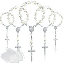 Dalrosia 10PCS Baptism Rosary Mini Acrylic Rosary Beads Favors Rosaries White Beads Chains with Bags for Baptism Christening Communion Party