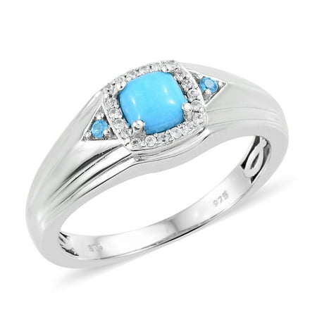 Handcrafted 925 Silver Turquoise Ring Solitaire Ring 925 Sterling Silver Platinum Plated Sleeping Beauty Turquoise Neon Apatite Mens Gift Jewelry ()