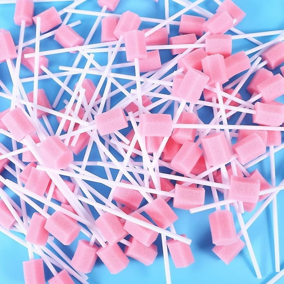 50pcs Disposable Oral Care Sponge Mouth Sponges Tooth Cleaning Mouth Swabs (pink)