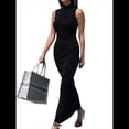 thumbnail image 2 of Vestido Informal de Punto Acanalado para Mujer, Sin Mangas, Ajustado, Elegante, para Salir A la Playa o Vacaciones. Negro S, 2 of 10