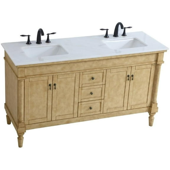 Elegant Decor Lexington 60" Double Marble Top Bathroom Vanity in Antique Beige