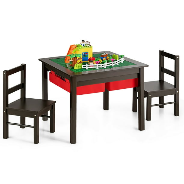 Storage Building Block Table Brown, Toddler Activity Table And Chair Set