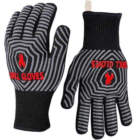 BBQ Gloves, Oven Gloves, Grilling Gloves, Oven Mitts, Kitchen Gloves, 1472℉ Heat Resistant, Silicone Non-Slip, for BBQ, Grilling, Cooking, Baking, Black, One Size Fits Most