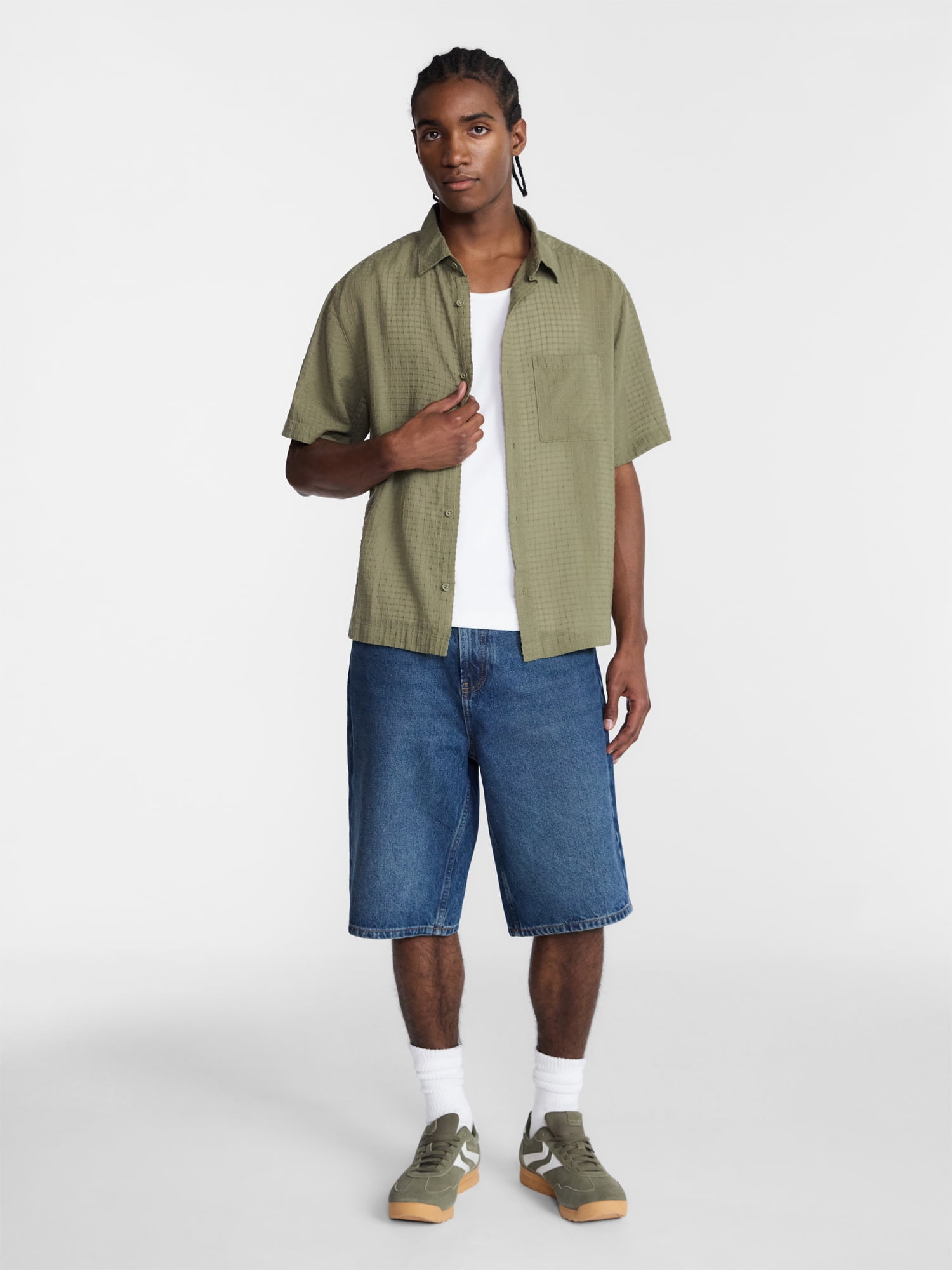 No Boundaries Boxy Fit Ripstop Shirt with Short Sleeves, Men's XS-5XL
