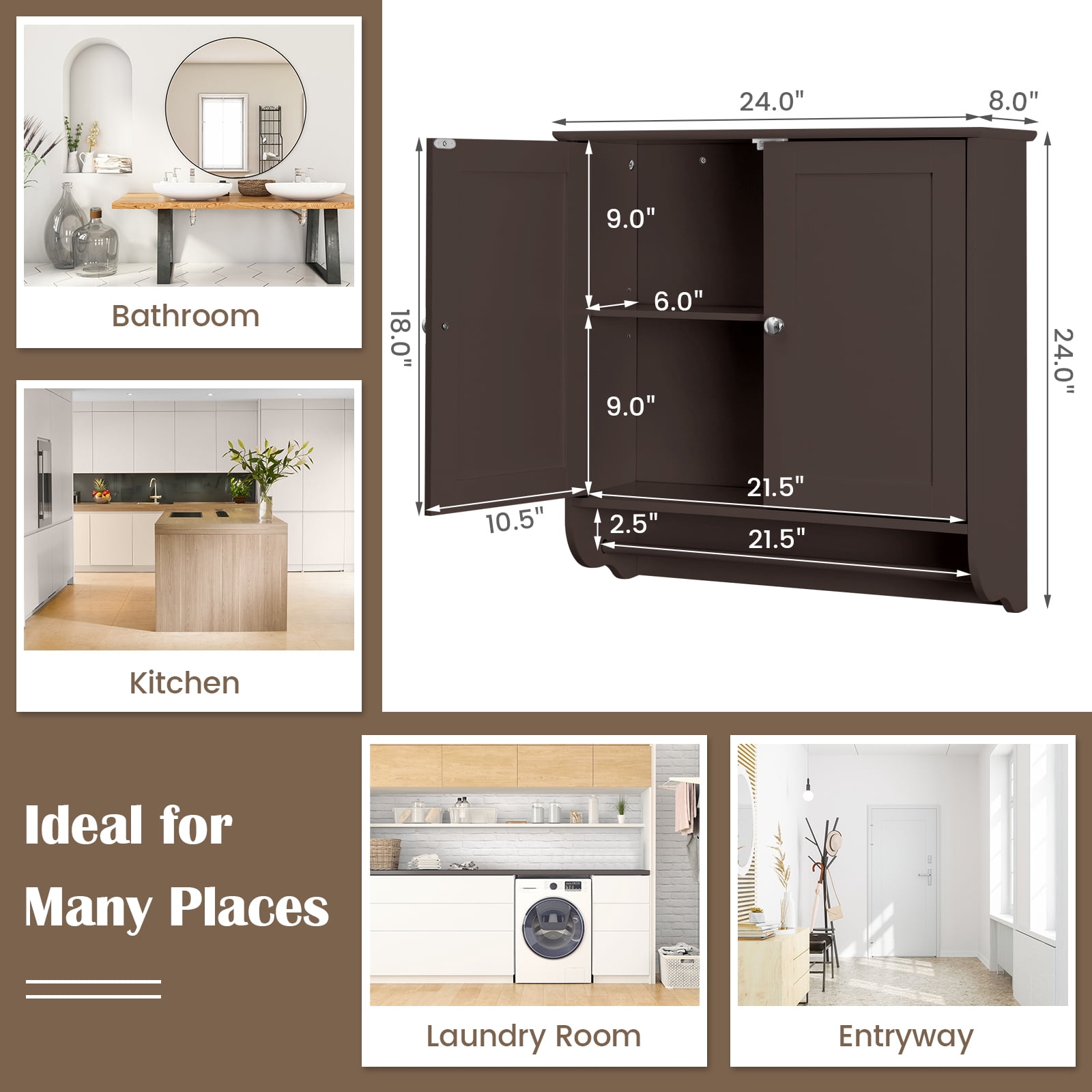 Giantex  Bathroom Cabinet Wall Mounted, Over The Toilet Storage Cabinet, Medicine Cabinet w/Towel Bar, Brown