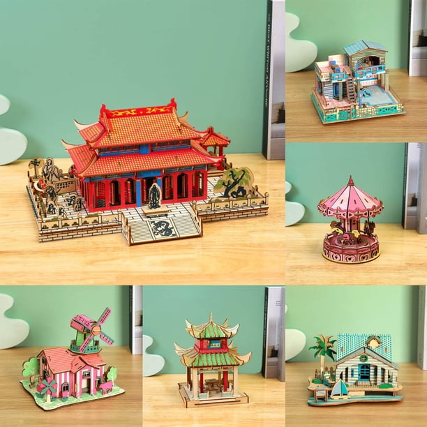 Xihbxyly Juego de Rompecabezas de Madera, Ensamblaje 3D Diy, Desarrollo Cerebral y Pensamiento Lógico, Modelo Educativo, Decoración para El Hogar y La Oficina, Mejora La Paciencia y La Concentración,