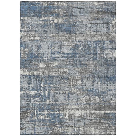 HomeRoots 627699 9 x 12 ft. Denim Blue & Gray Geometric Washable Transitional Indoor & Outdoor Rectangle Area Rug