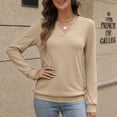 thumbnail image 2 of AGWOLF V Neck Sweatshirt for Women Comfort Long Sleeve Pullover Fall Outfits Casual Women Tops Beige S, 2 of 9