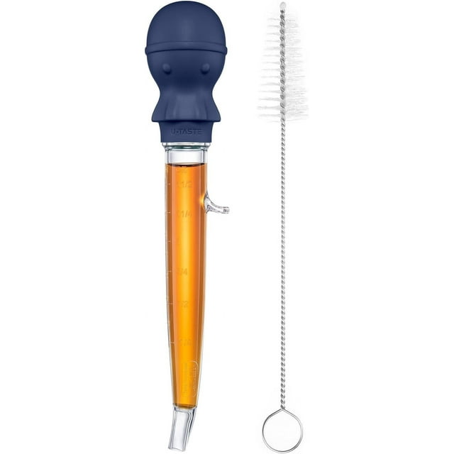 U-Taste Bac à Dinde Incliné de 1,5 Oz - Ensemble de Gros Moules à Pieuvre en Tritan et Silicone de Qualité Alimentaire Résistant à la Chaleur 228,2 °F avec Brosse de Nettoyage pour Arroser la Viande, la Volaille, le Poulet (Bleu Minuit)