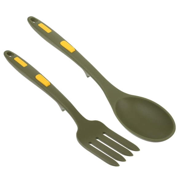 OFFIGAM Green Silicone Spoons and Forks Set for Camping and Outdoor Use, Kitchen Utensils for Travel and Picnic