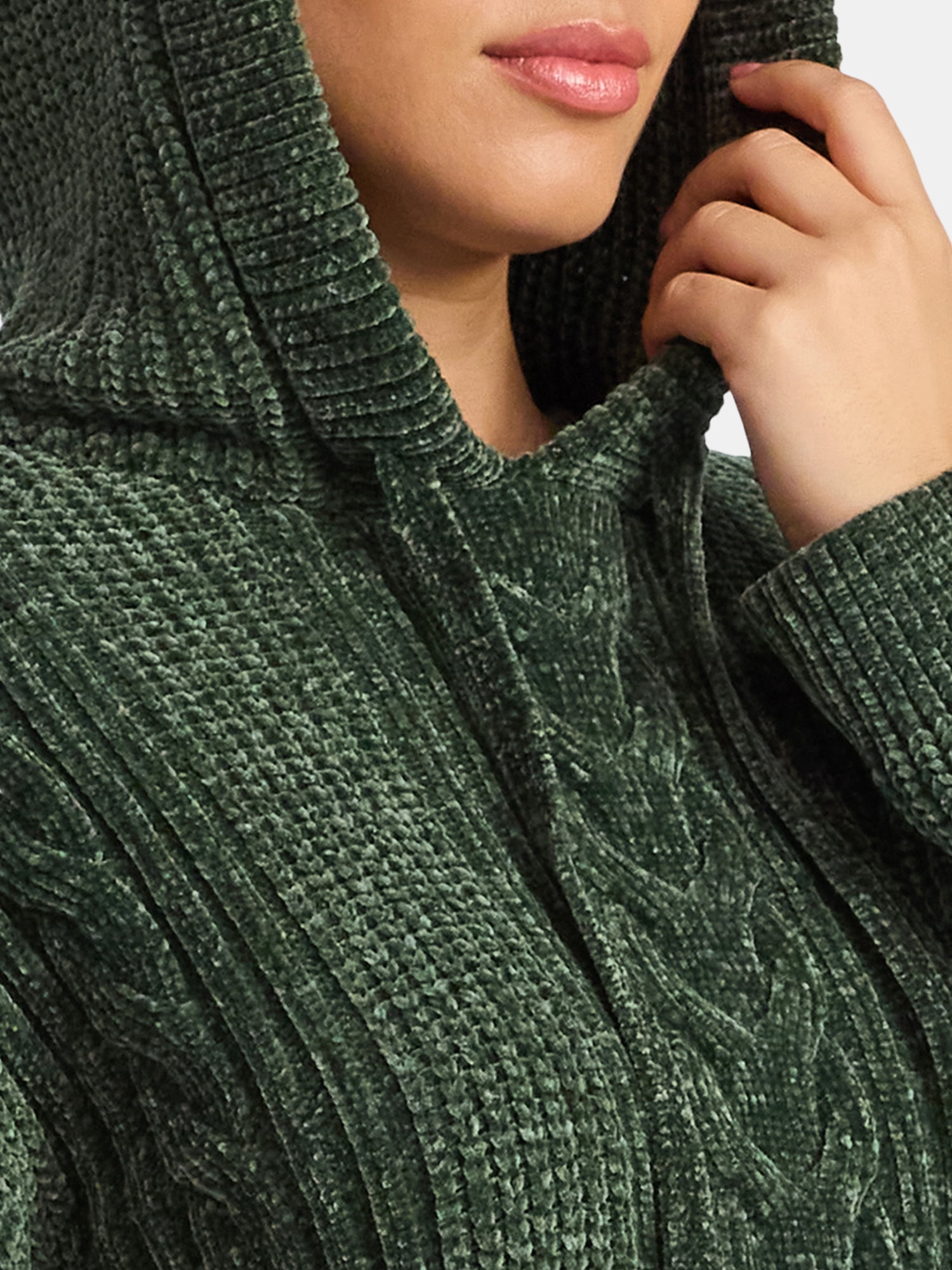 Time and Tru Women's Velveteen Hoodie Pullover Sweater with Long Sleeves, Sizes XS-XXXL