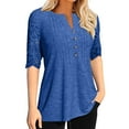 thumbnail image 2 of Half Sleeve Women V-neck Lace Patchwork Button Blouse Casual Tops, 2 of 4